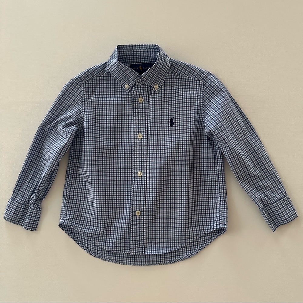 Ralph Lauren 3T Toddler Boy Blue Checkered Button Down Shirt